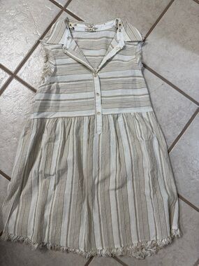 Needle & Thread Cream and Tan Striped Sleeveless Collared Dress